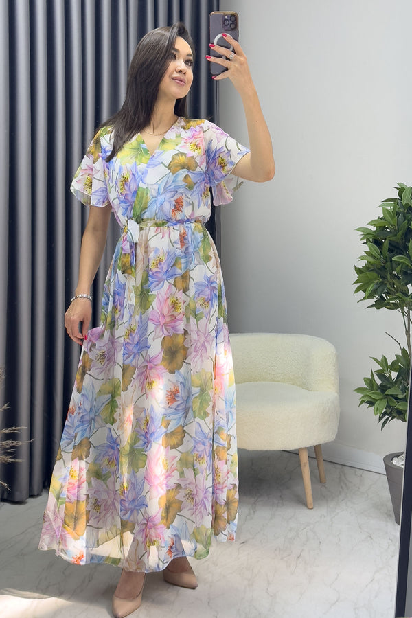 Women's Floral Pattern Chiffon Dress 