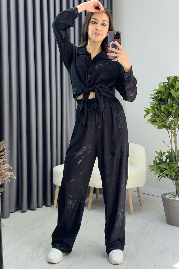 Black Gilded Shirt Trousers Double Set